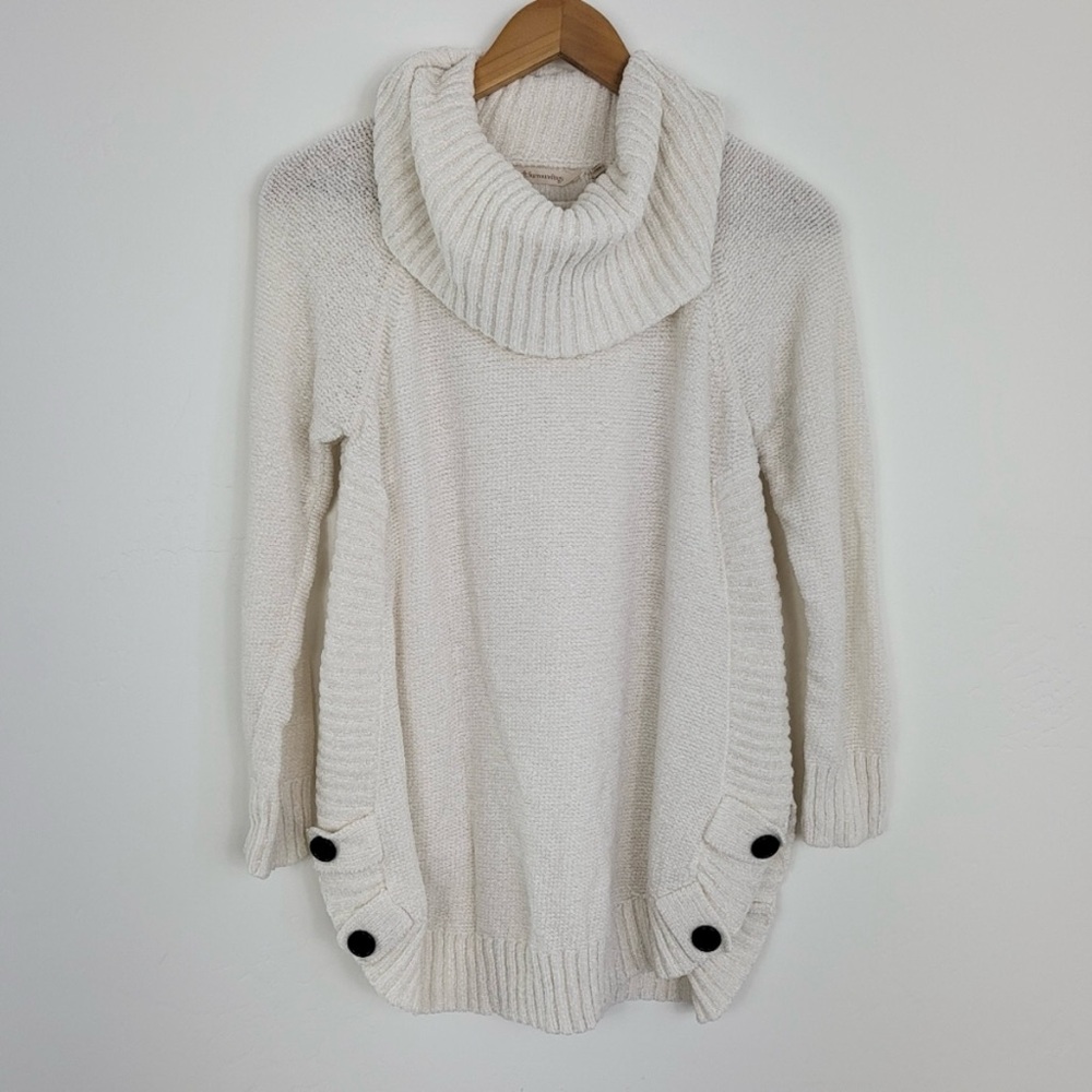 Soft Surroundings White Button Chenille Cowl Neck Tunic Sweater XS